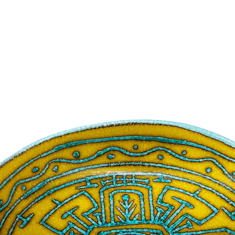 Thumbnail: Italian Ceramic Bowl, Abstract, Yellow, Blue, White, Tribal, Signed