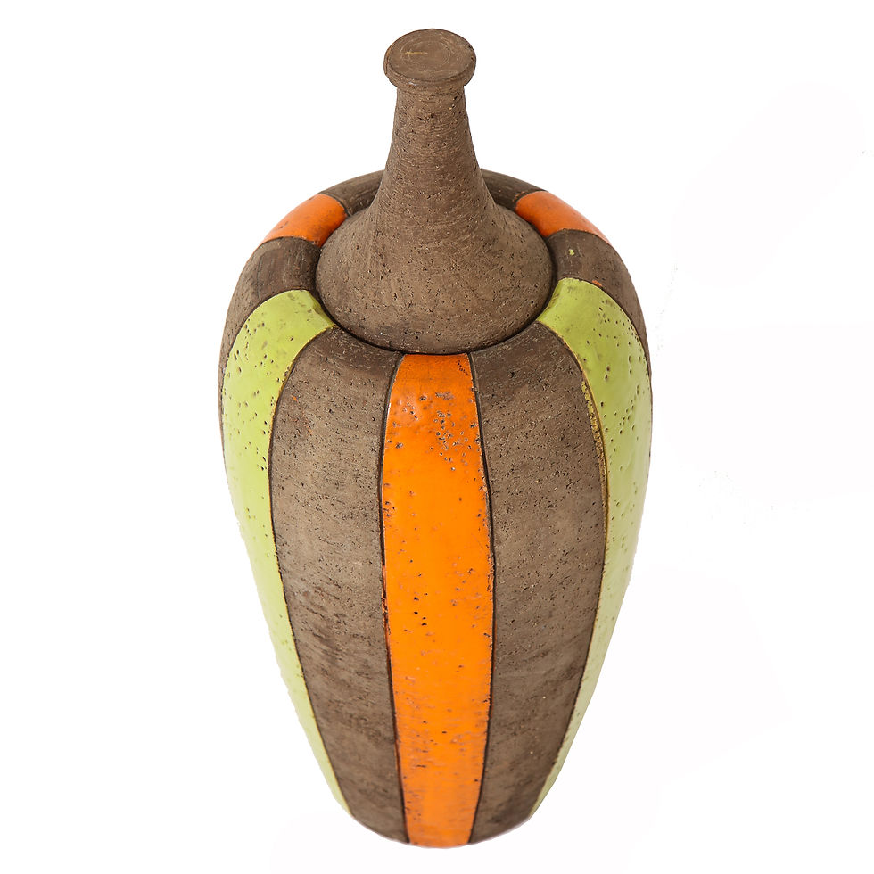 Thumbnail: Bitossi Lidded Vase, Ceramic, Moorish Stripes, Chartreuse and Orange, Signed