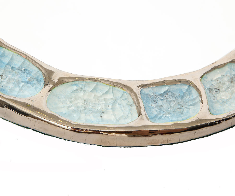 Thumbnail: Mithé Espelt Ceramic Mirror Metallic Silver Chrome Blue Round, France, 1970s