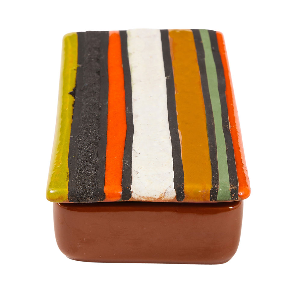 Thumbnail: Bitossi Thailandia Box, Ceramic, Orange, White, and Brown, Stripes, Signed