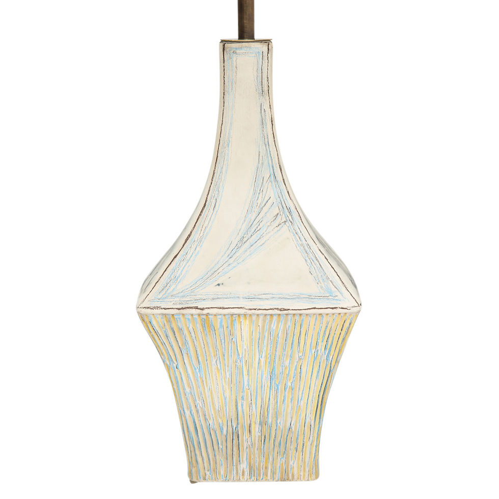 Thumbnail: Fantoni Ceramic Table Lamp Abstract Ribbed Yellow Blue Signed Italy, 1960s