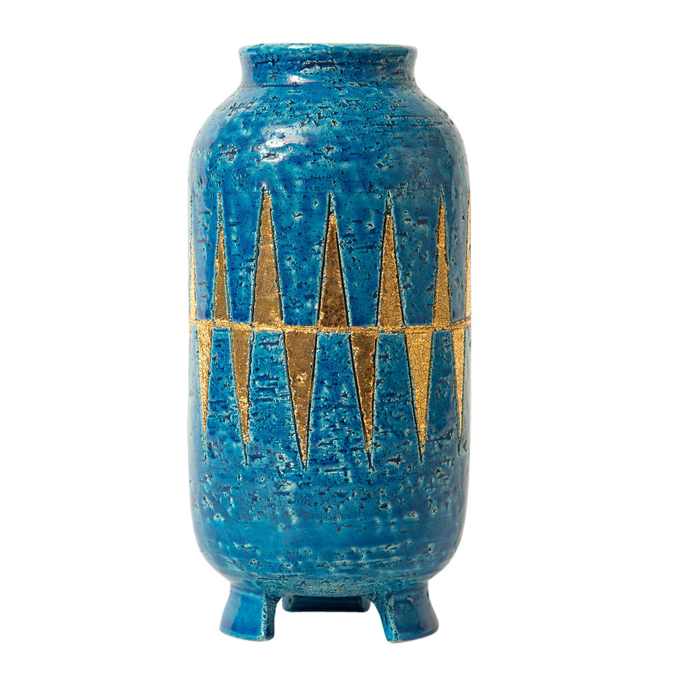Thumbnail: Bitossi Vase, Ceramic, Blue and Gold, Geometric, Signed