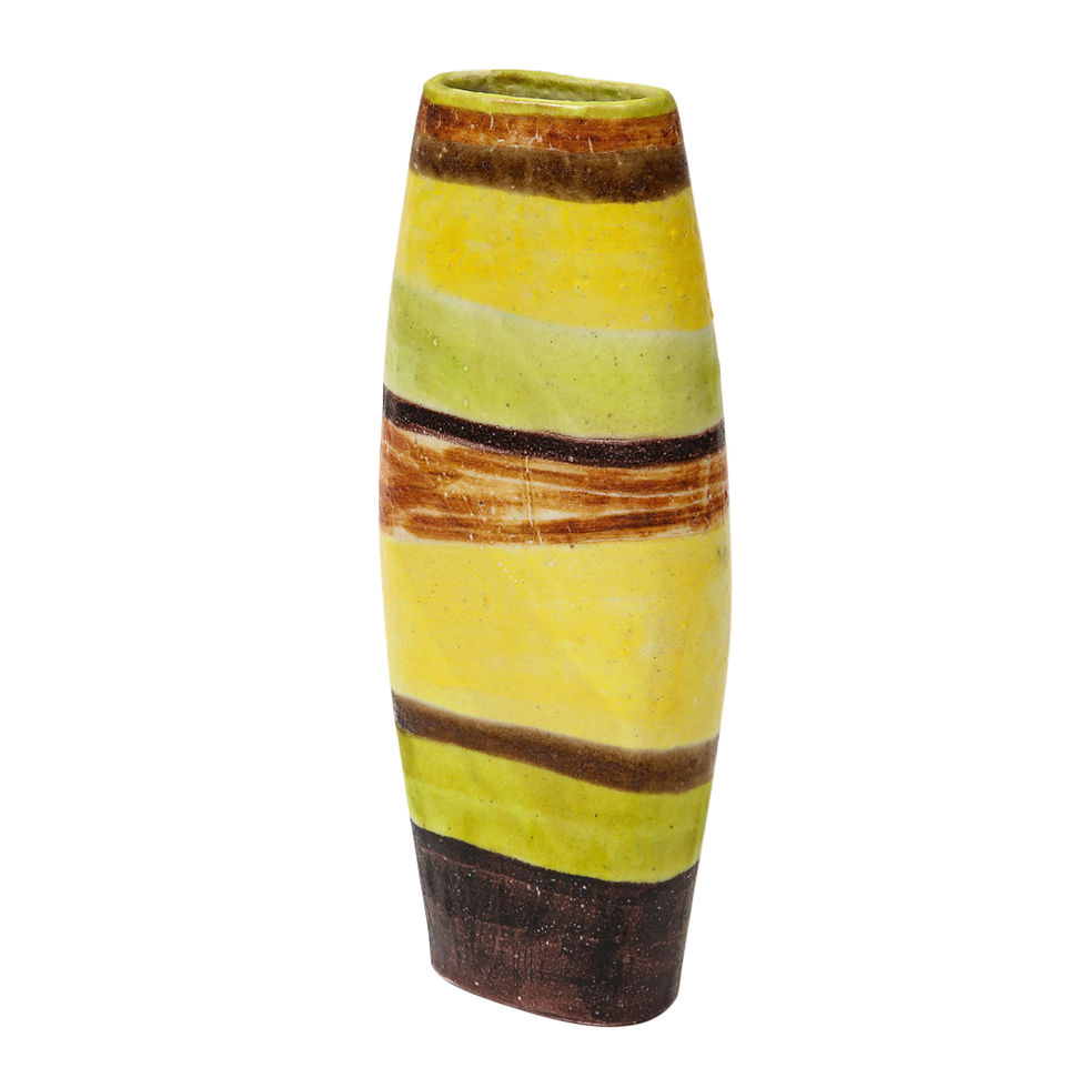 Thumbnail: Large Guido Gambone Vase, Ceramic, Yellow, Green, Stripes, Signed