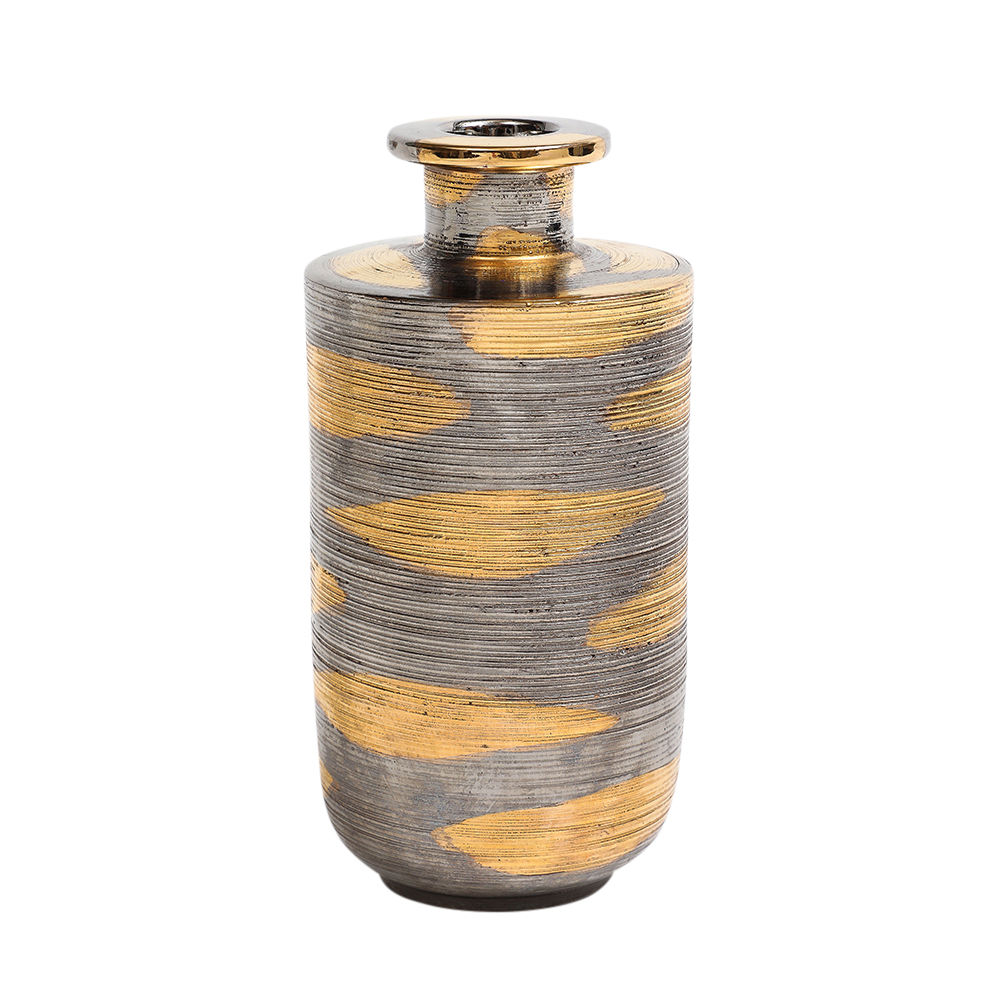 Bitossi Vase, Ceramic, Abstract, Brushed Metallic, Gold, Platinum