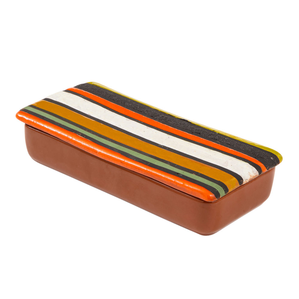 Bitossi Thailandia Box, Ceramic, Orange, White, and Brown, Stripes, Signed
