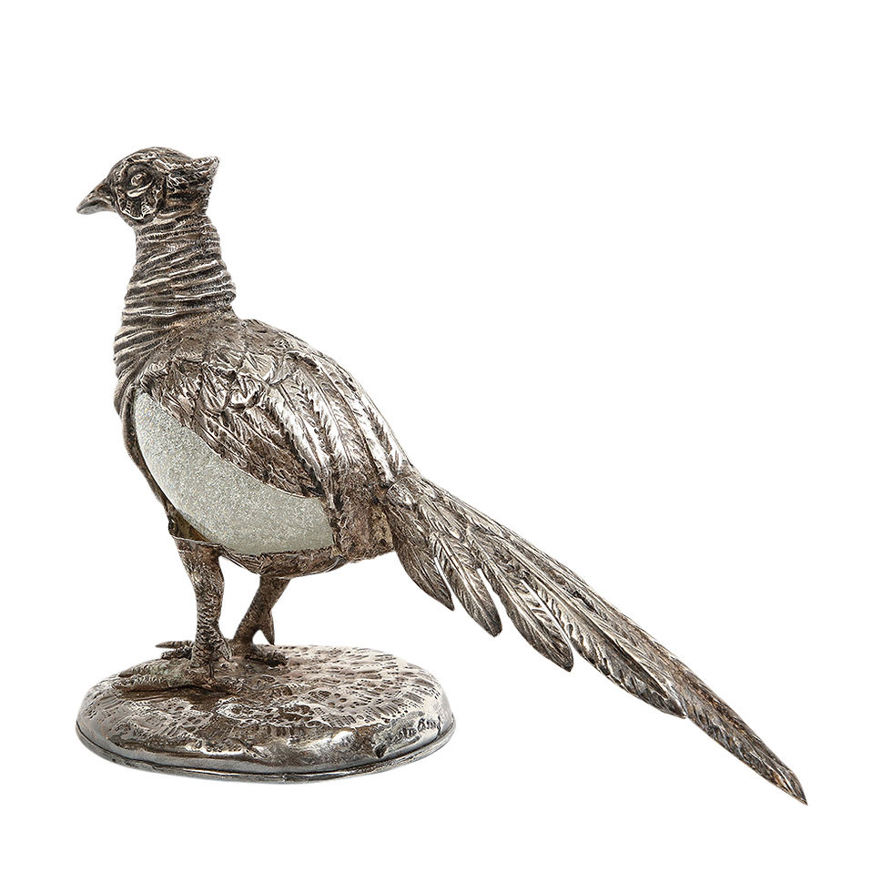 Thumbnail: Gabriella Crespi Pheasant Silvered Bronze, Glass, Signed