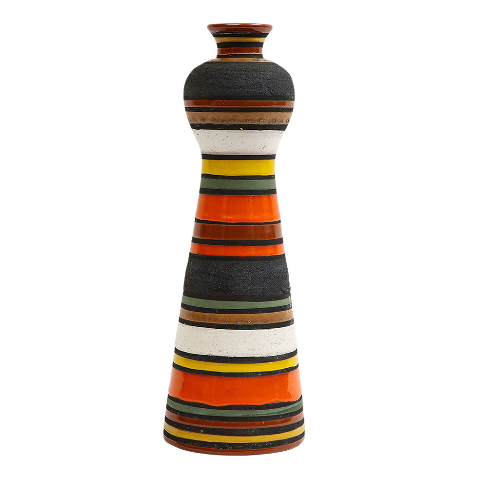 Thumbnail: Bitossi Raymor Thailandia Vase, Ceramic, Stripes, Orange, Black, White, Signed