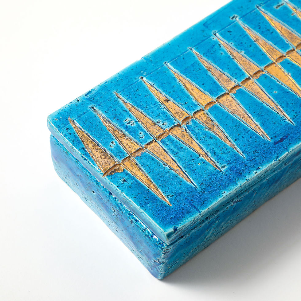 Thumbnail: Aldo Londi Bitossi Box, Ceramic, Blue, Gold, Geometric, Signed