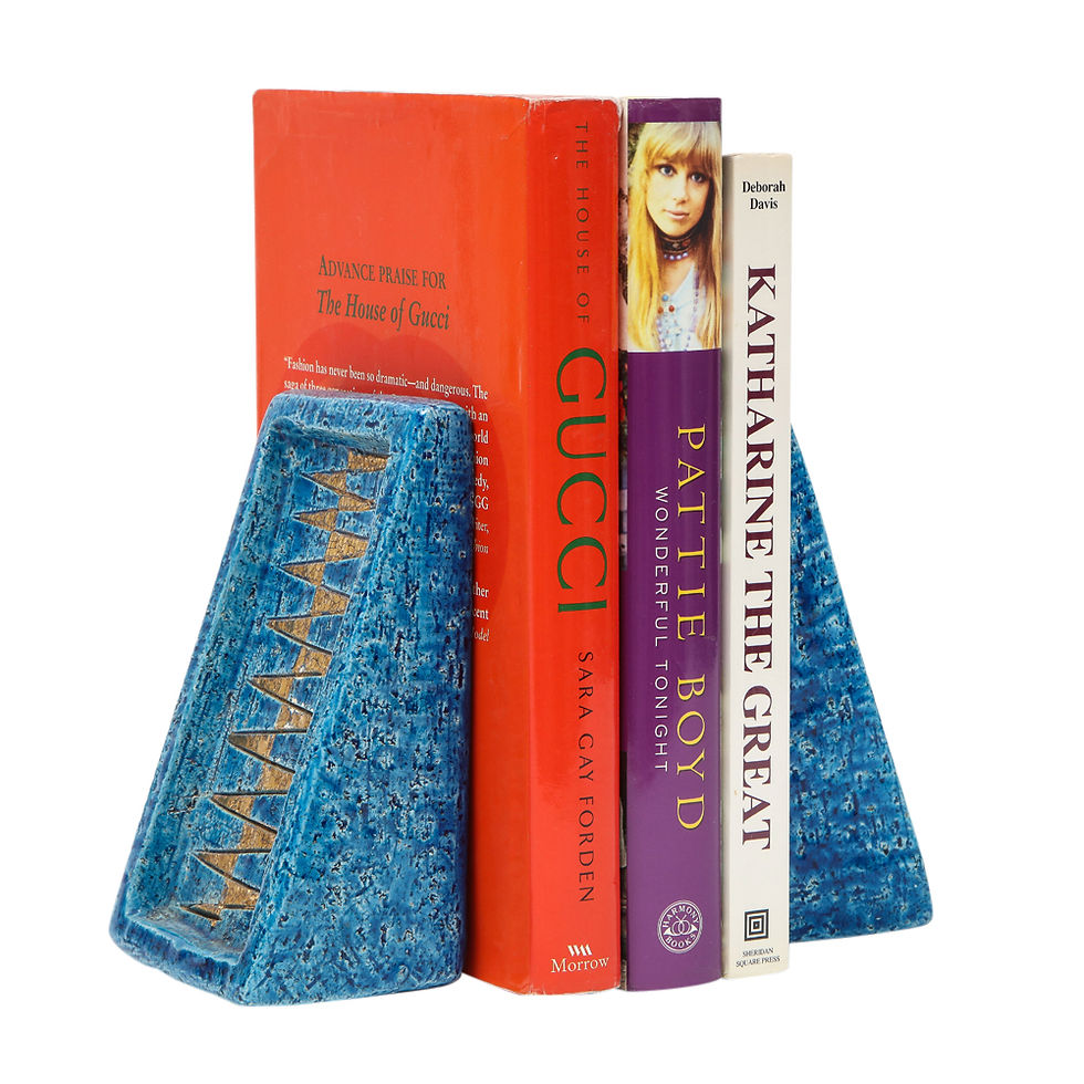 Thumbnail: Bitossi Bookends, Ceramic, Blue and Gold, Geometric, Signed