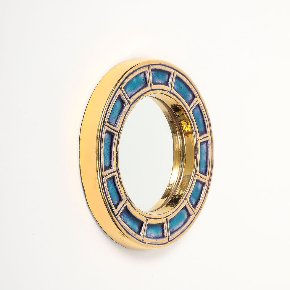 Thumbnail: François Lembo Mirror, Ceramic, Blue, Gold, Geometric, Round, Signed
