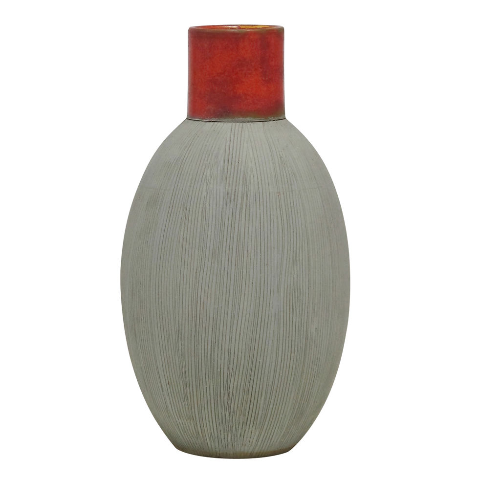 Bitossi Raymor Vase, Ceramic, Red, Green, Incised, Signed