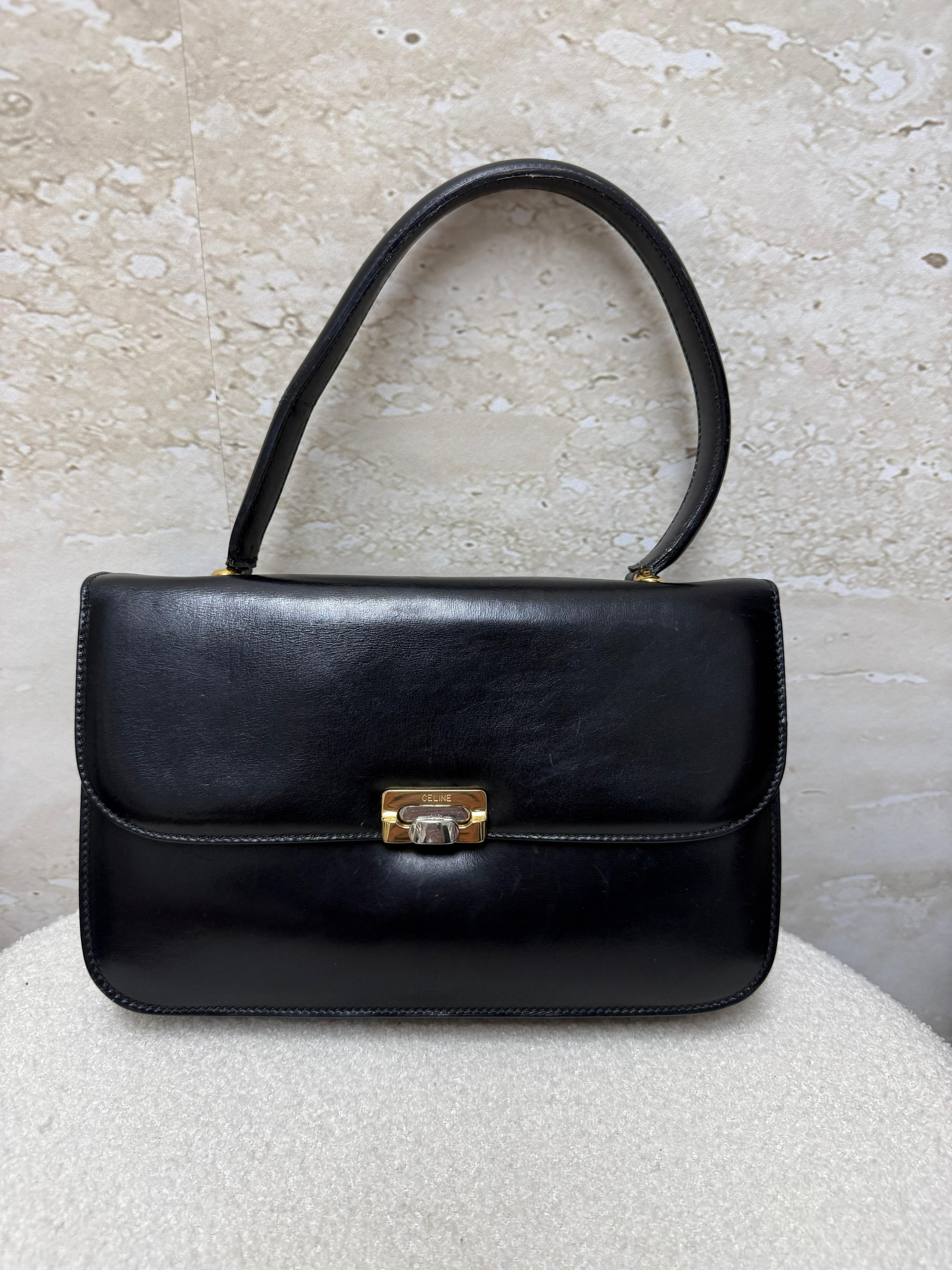 Céline Vintage Hand Bag Leather Black