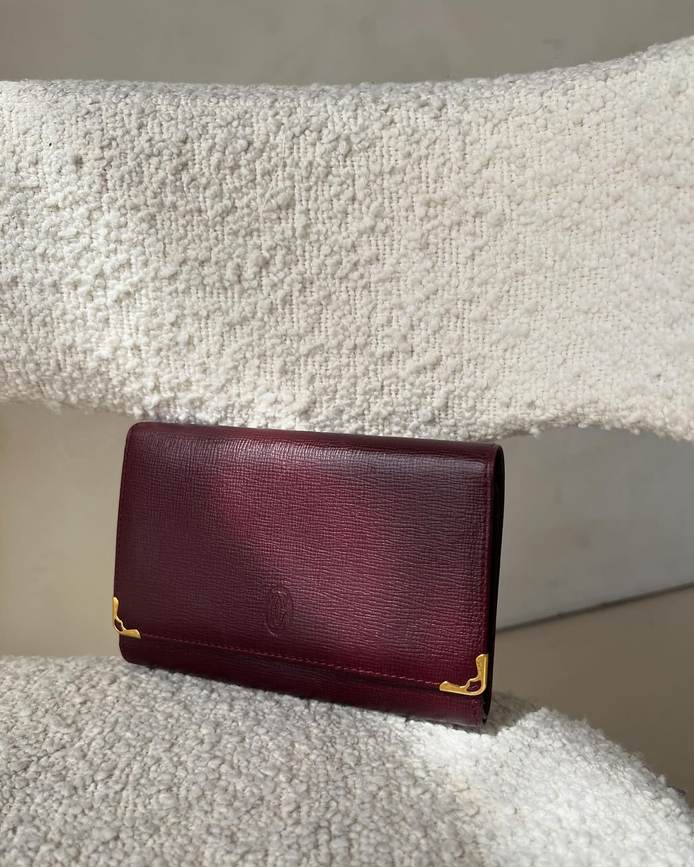Thumbnail: MUST De CARTIER Vintage Burgundy Bronze Outer Corner Clutch Briefcase Wallet 