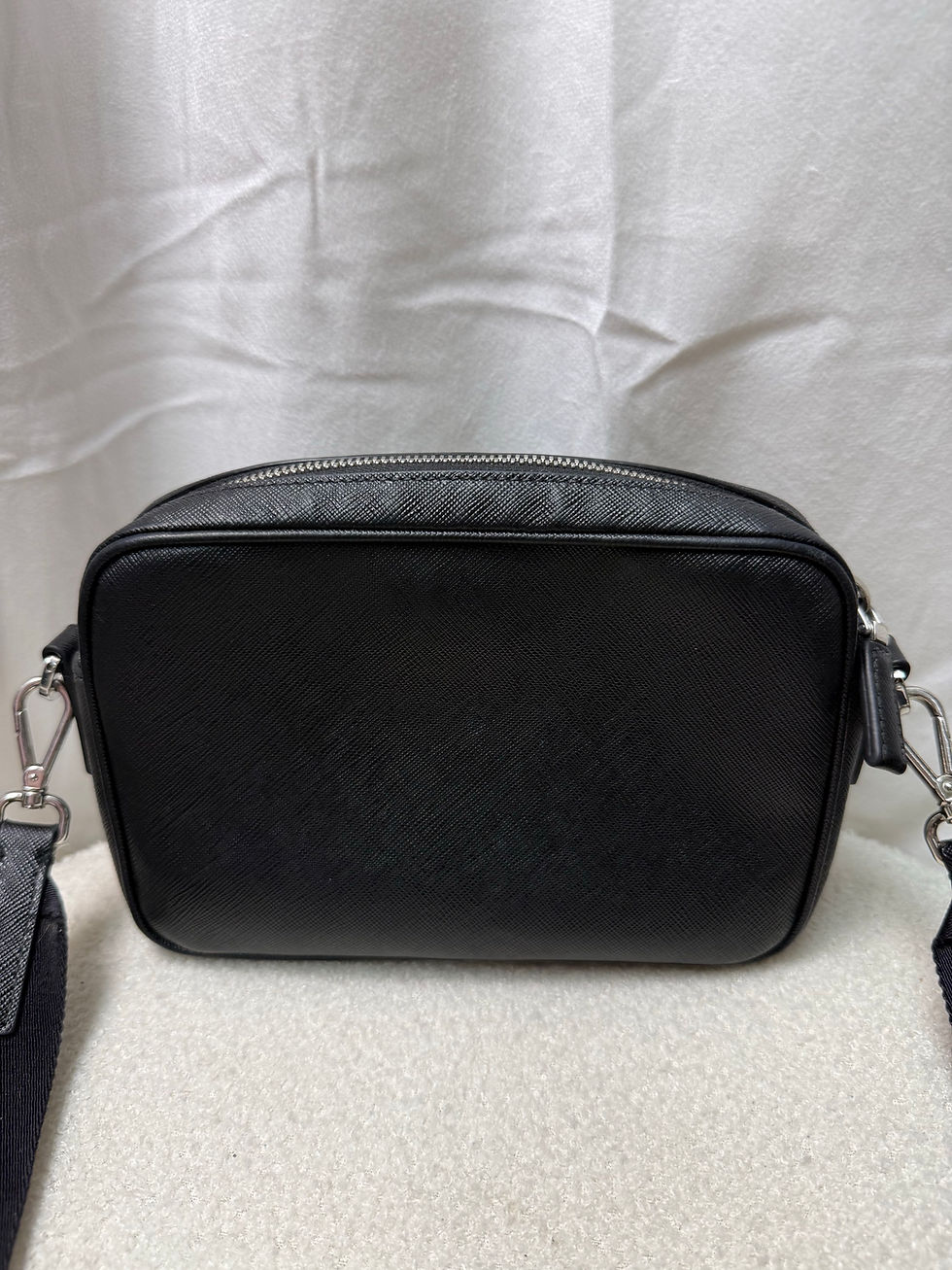 Thumbnail: PRADA Black Spazzolato Leather Small Brique Crossbody Bag