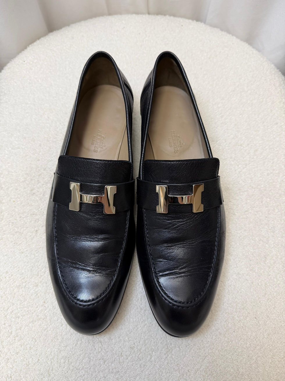 Thumbnail: Hermes Men’s Black Leather Paris H Loafers Size 41.5