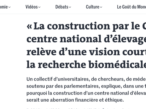 Tribune du Monde contre la construction d'un centre d'élevage de primates en France (mai 2025)