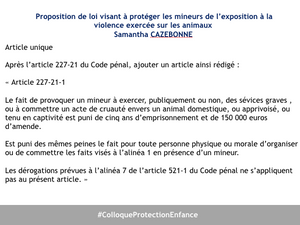 Dans la Presse - Proposition de loi visant à protéger les mineurs de la violence exercée sur les ani