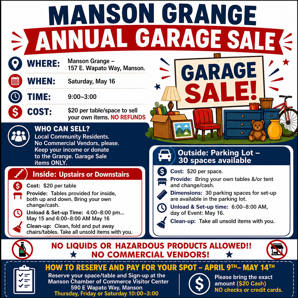 Annual Garage Sale at the Manson Grange