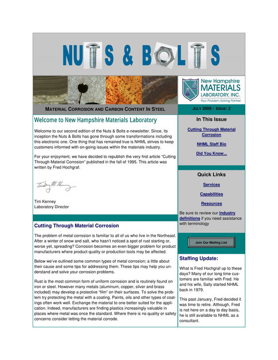 Nuts and Bolts Newsletter: