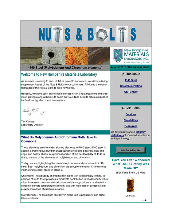 Nuts and Bolts Newsletter: August 2010, Supplement Issue