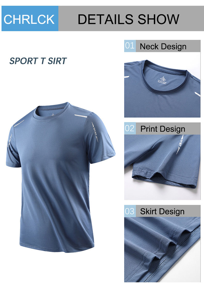Thumbnail: CHRLCK Men's Running Quick Drying T-shirts Breathable Hiking Fishing Tees Soft E