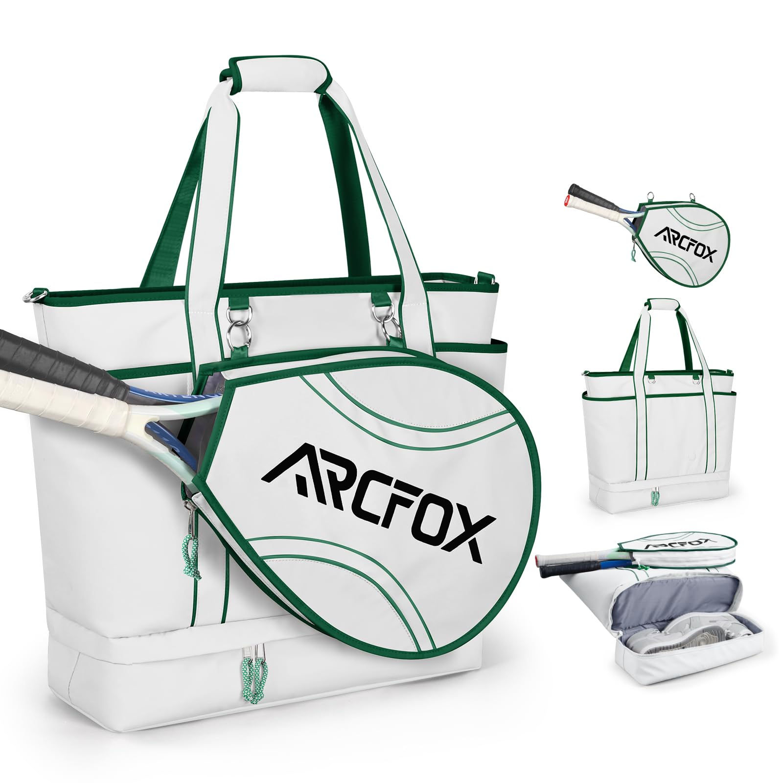 ARCFOX Tennis Tote Bags for Women: Fits 3 Tennis Rackets with Separate Shoe Comp