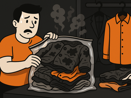 Bob vacuum-packed his suits and left them in storage for a year. When he finally pulled them out, they looked like they’d been run over. Now he stores them upright, aired, and wrinkle-free — and says his dry cleaner finally forgave him.