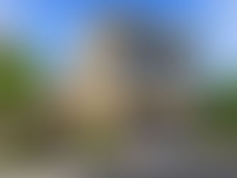 Front exterior of a yellow two-story San Juan Capistrano residence with blue shutters, a brown garage door, and a private wrought-iron side gate under a wood pergola leading to a wrap-around yard.