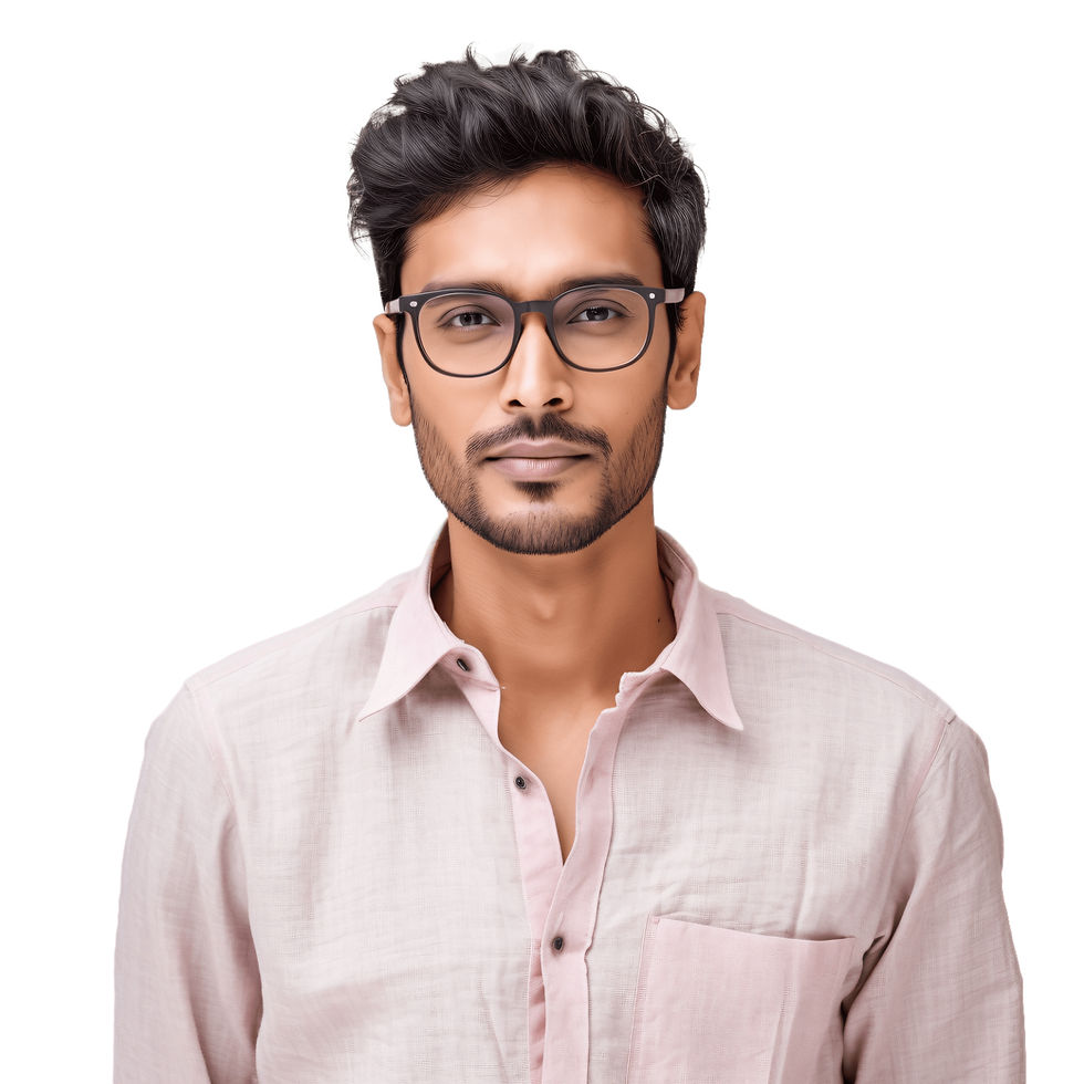 Portrait of a young Indian man with glasses, an entrance into the exploration of 'Autistic Expression' in this blog post.