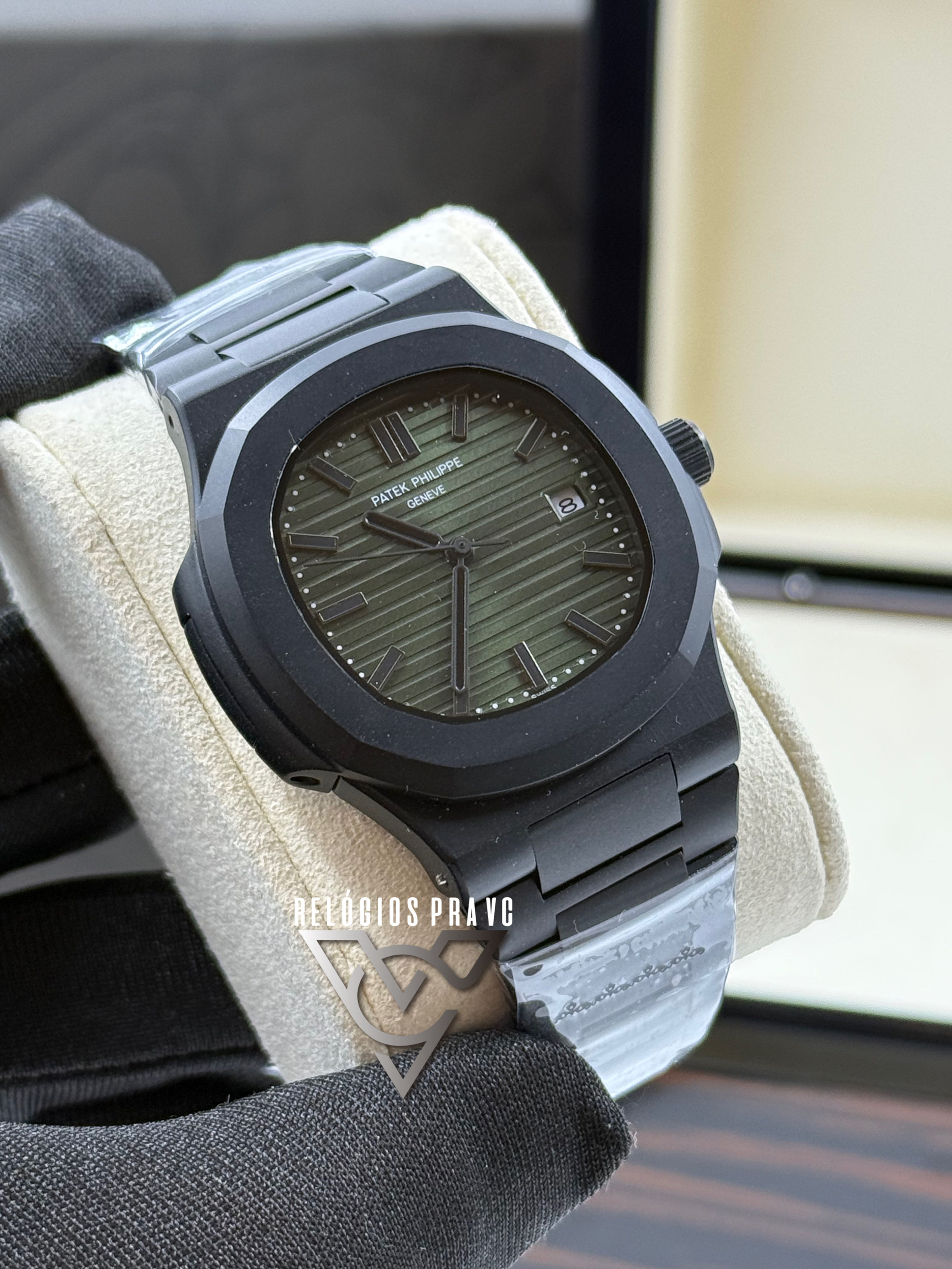 KIT PATEK PHILIPPE NAUTILUS BLACK GREEN + CAIXA COM MANUAIS