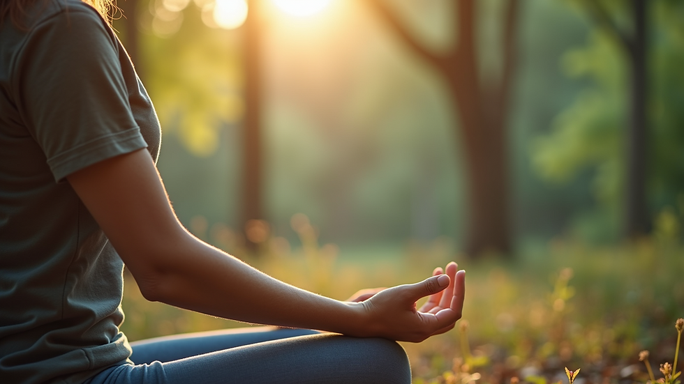Close-up view of a person meditating in a serene environment
