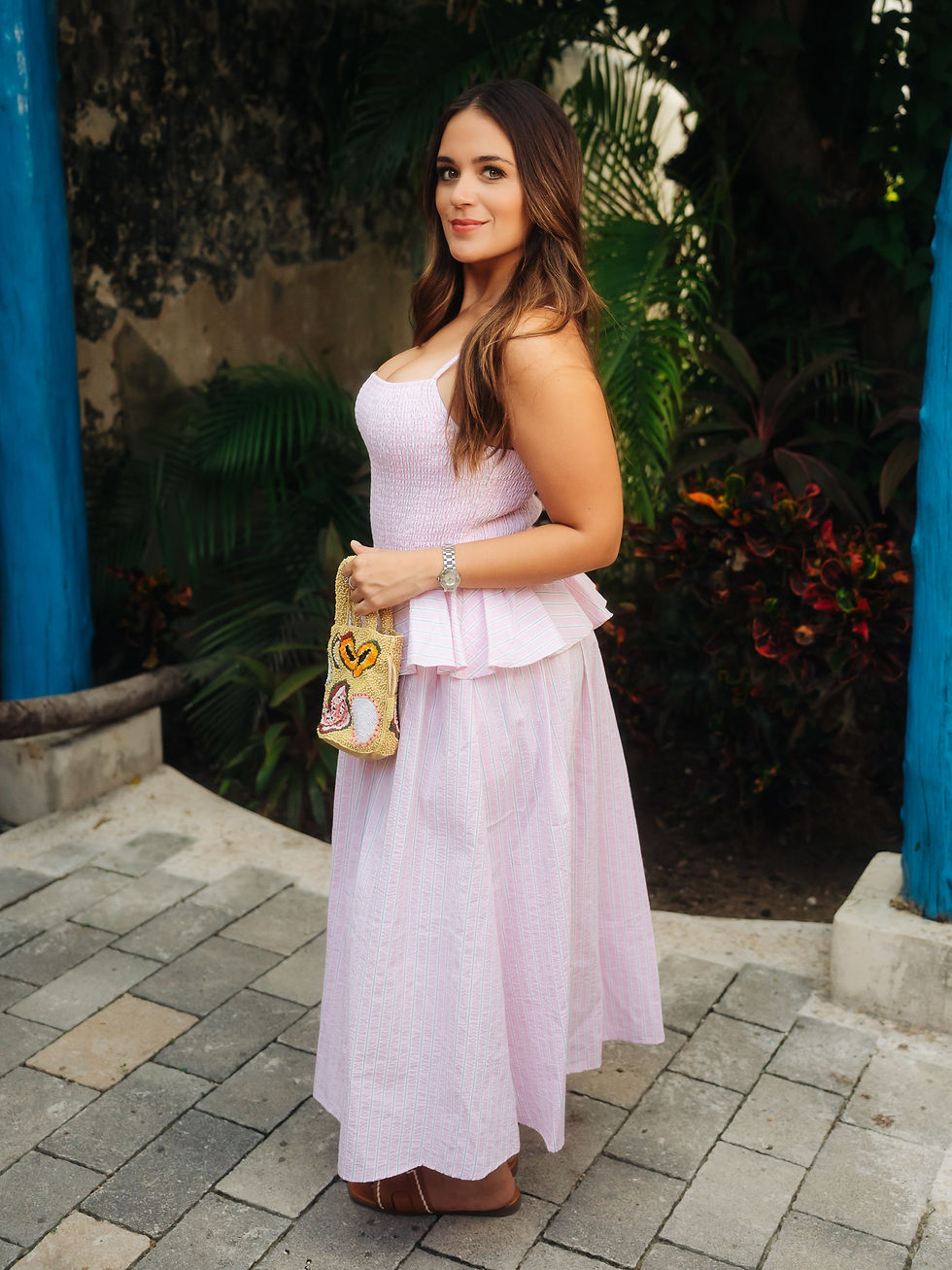 Miniatura: Vestido Midi Rayado Smocked Rosa