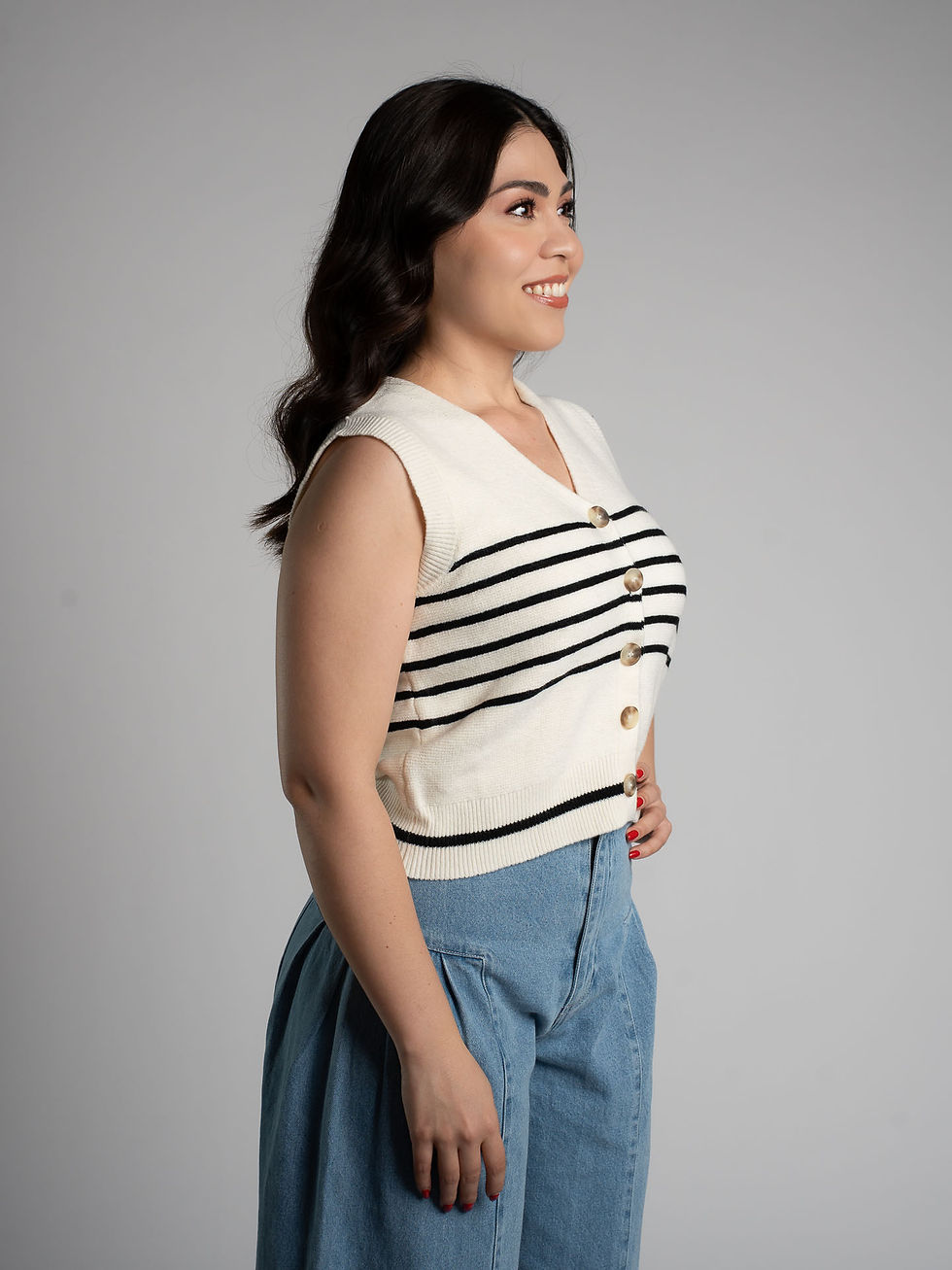 Miniatura: Chaleco Tejido de Rayas Crema