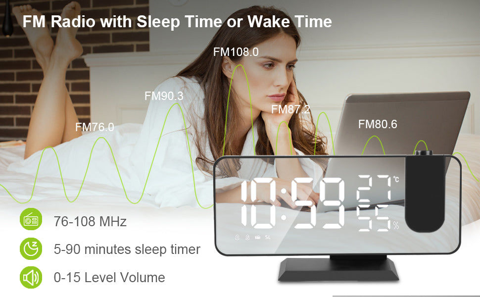 Miniatura: LED Projection Digital Alarm Clock Phone Charger