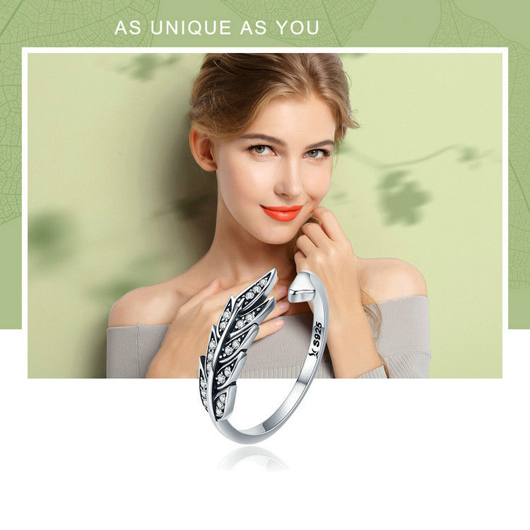 Miniatura: S925 Silver Open Ring with Diamond Leaf Design