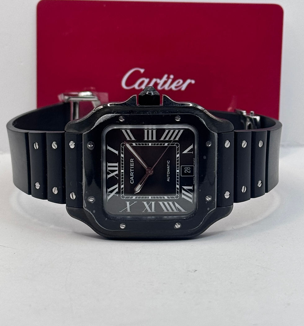 Clon Cartier Santos Large All Black Rubber Strap Swiss