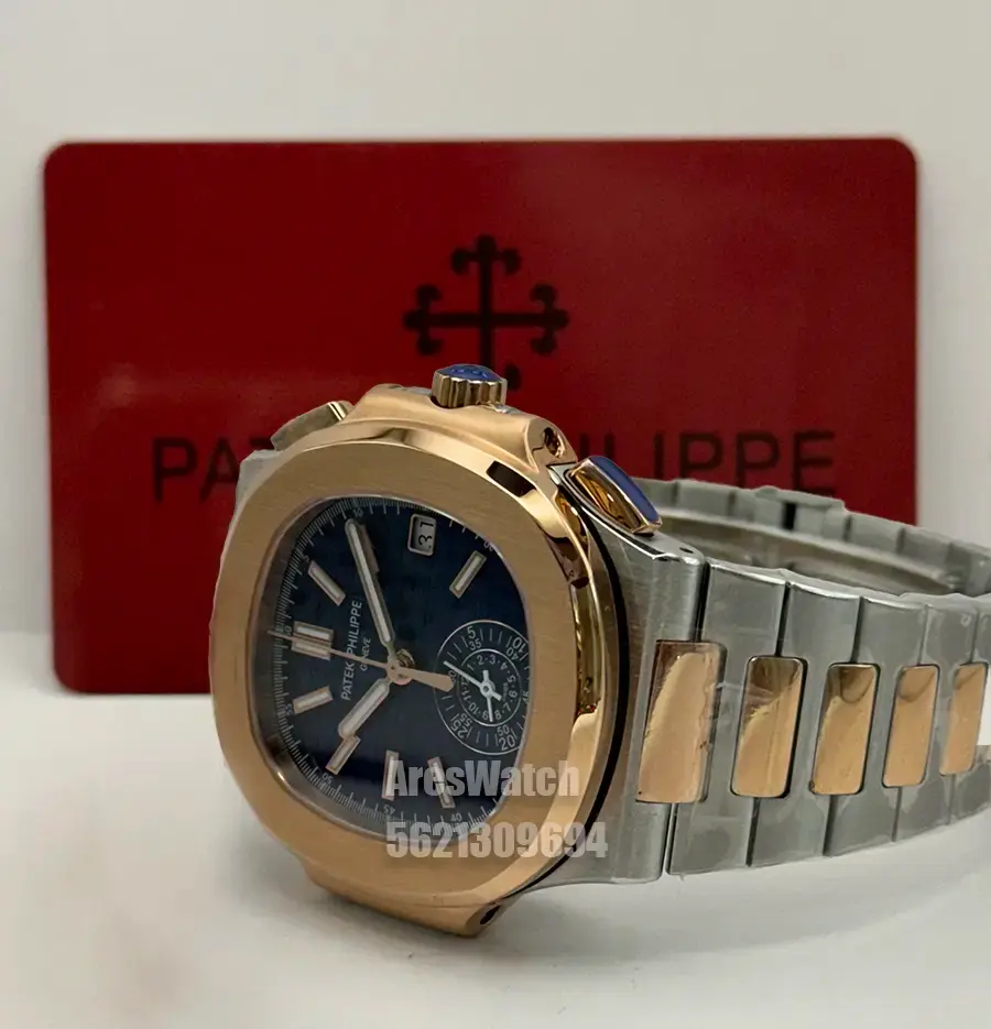 Miniatura: Patek Philippe Nautilus Chrono Rose Gold Two Tone Blue Dial Swiss