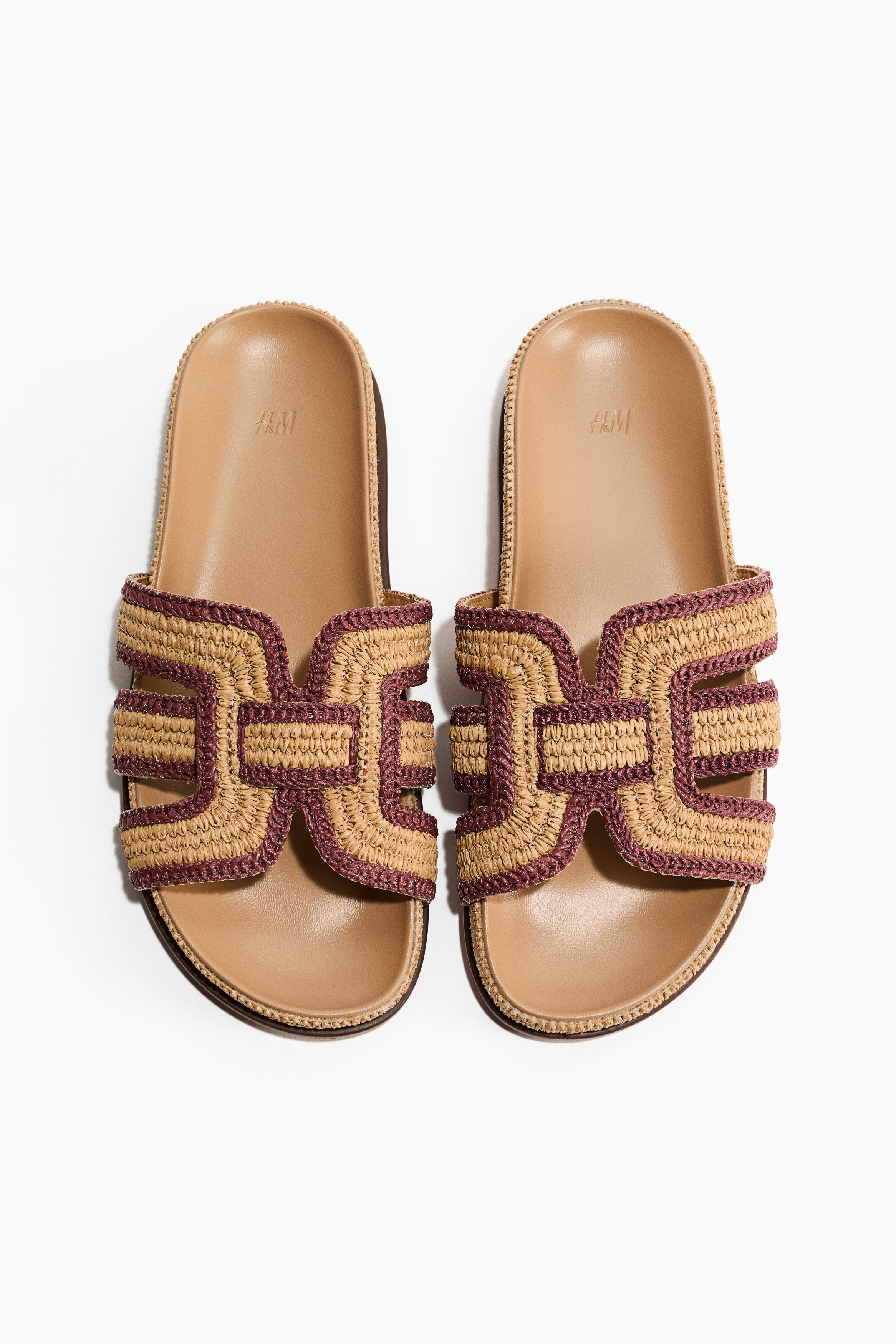 Beige and pink braided straw slide sandals from H&M