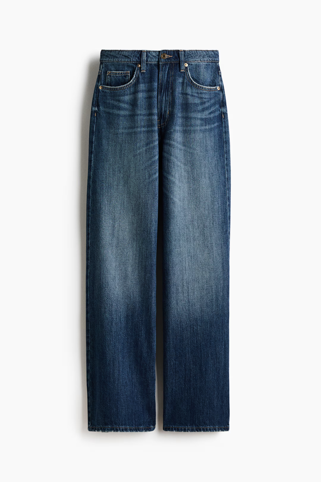 Dark blue wide-leg jeans photographed without a model