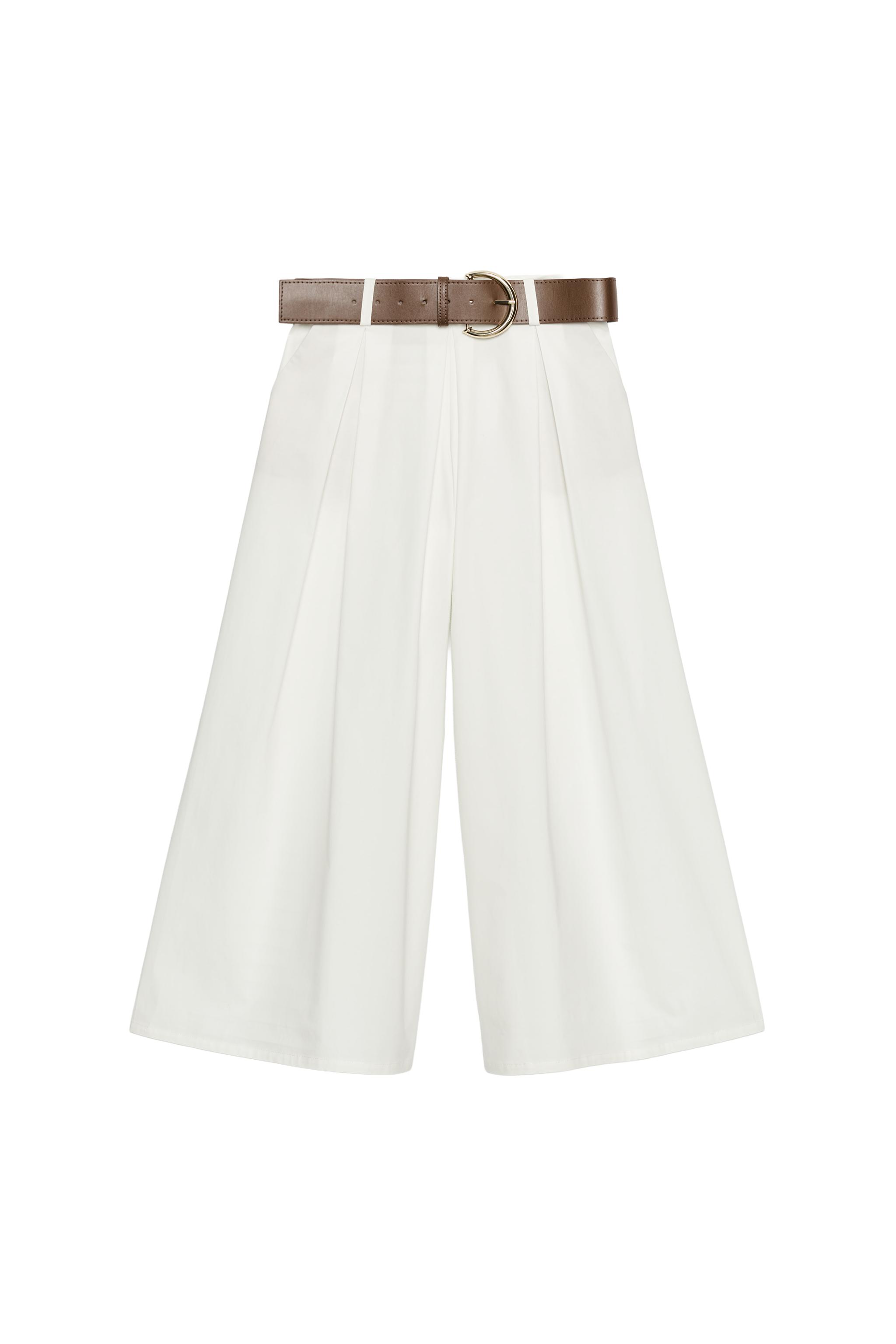 White Zara culottes with contrasting brown belt