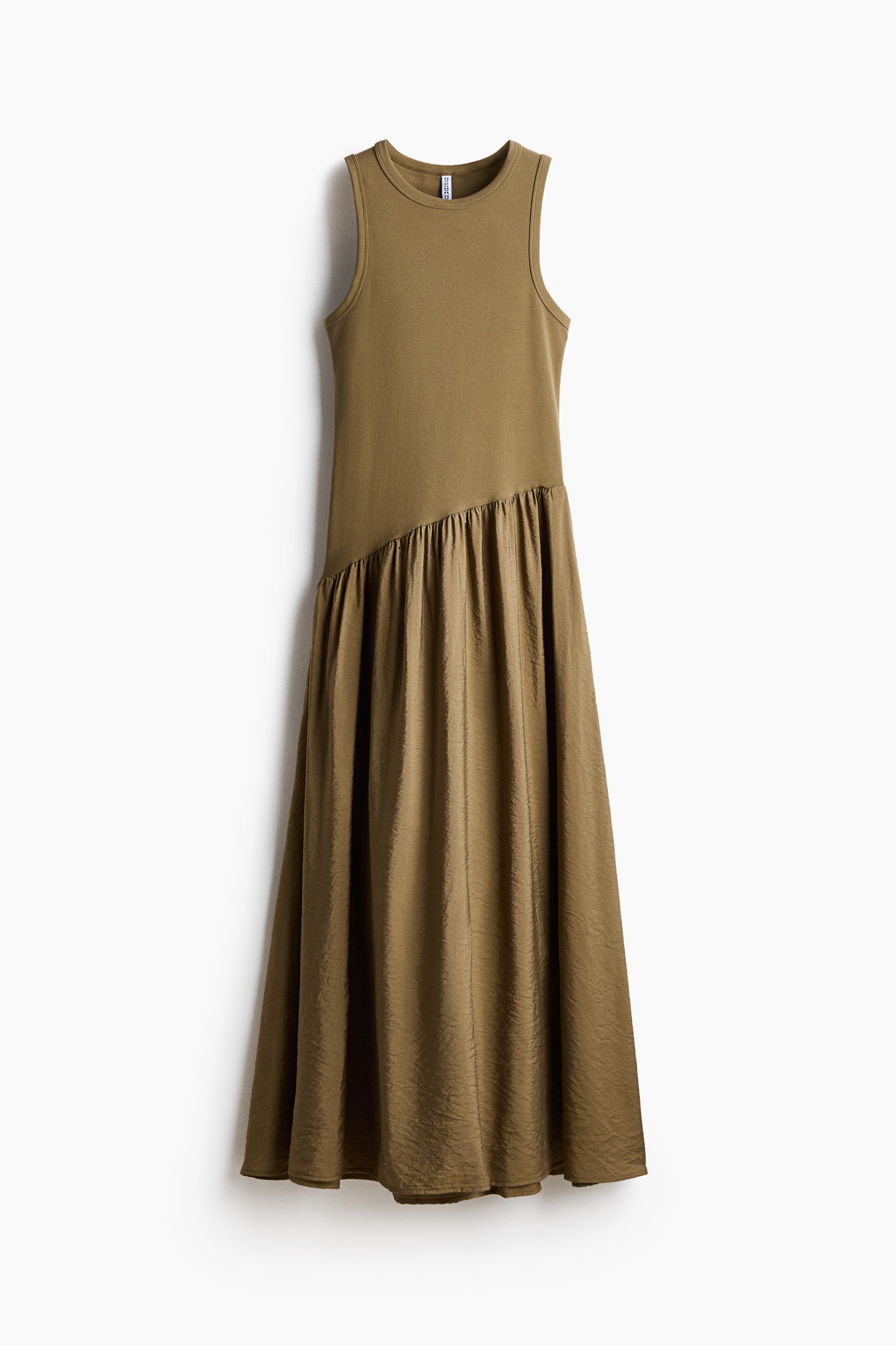 Khaki green sleeveless flared-skirt midi dress from H&M