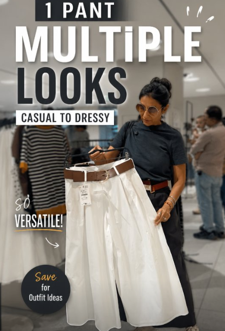 1 Pant Multiple Looks reel cover featuring white belted culottes