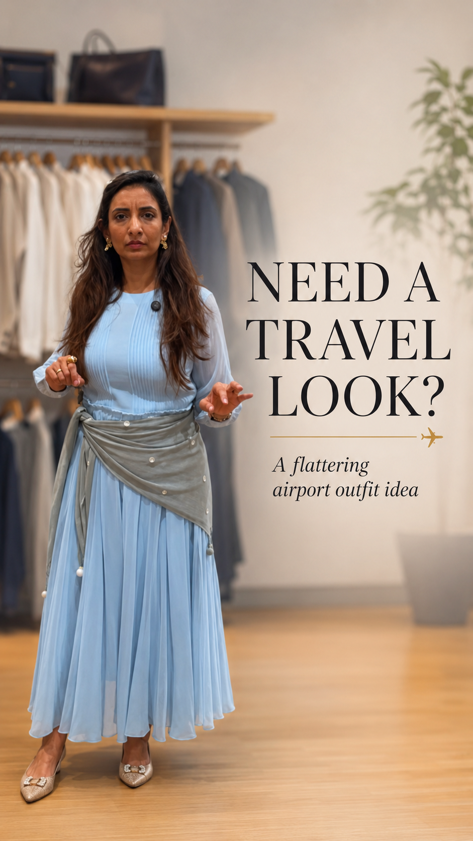 Shikha styling a travel look, Reel cover reading Need a Travel Look