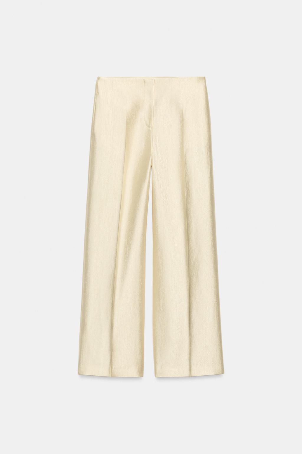 Zara cream satin straight-leg trousers, original supplied product image