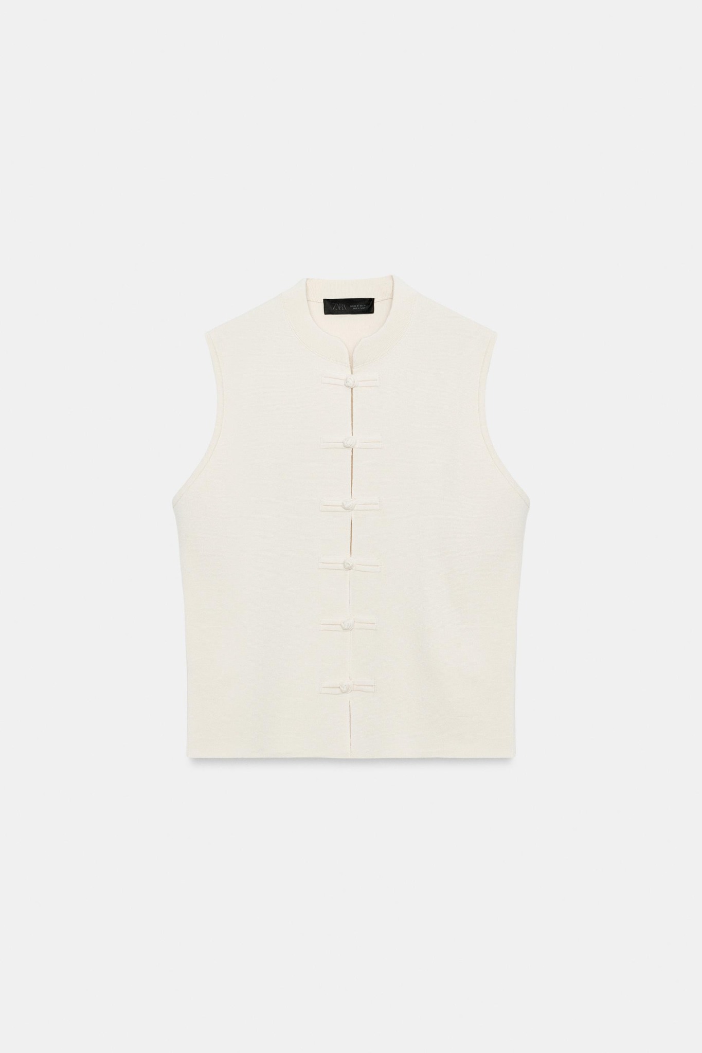 Zara cream sleeveless knit waistcoat top with frog fastening