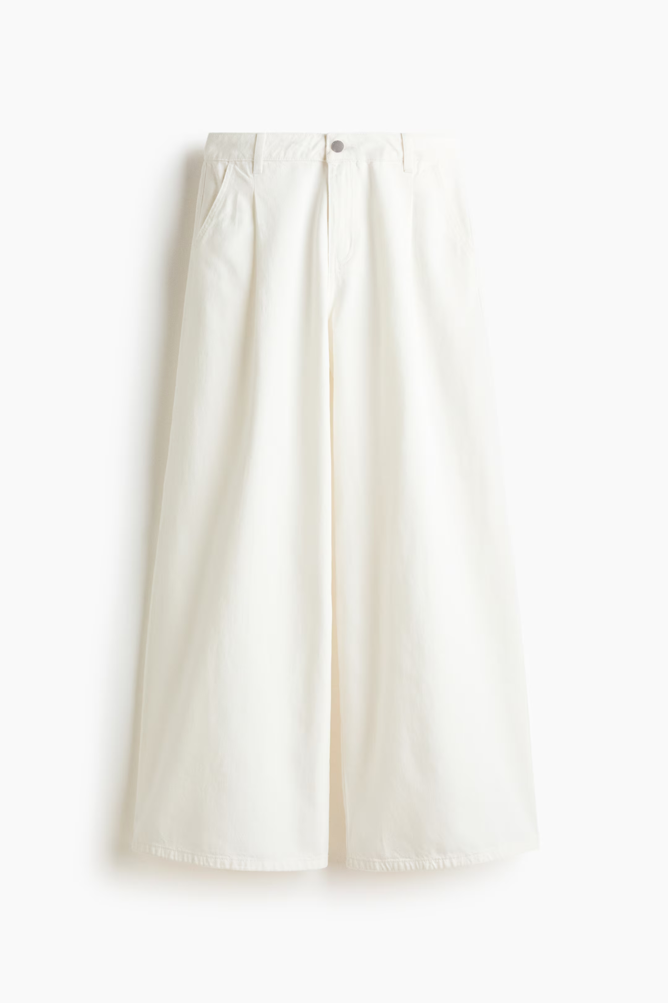 Cream pleated wide-leg jeans product-only packshot