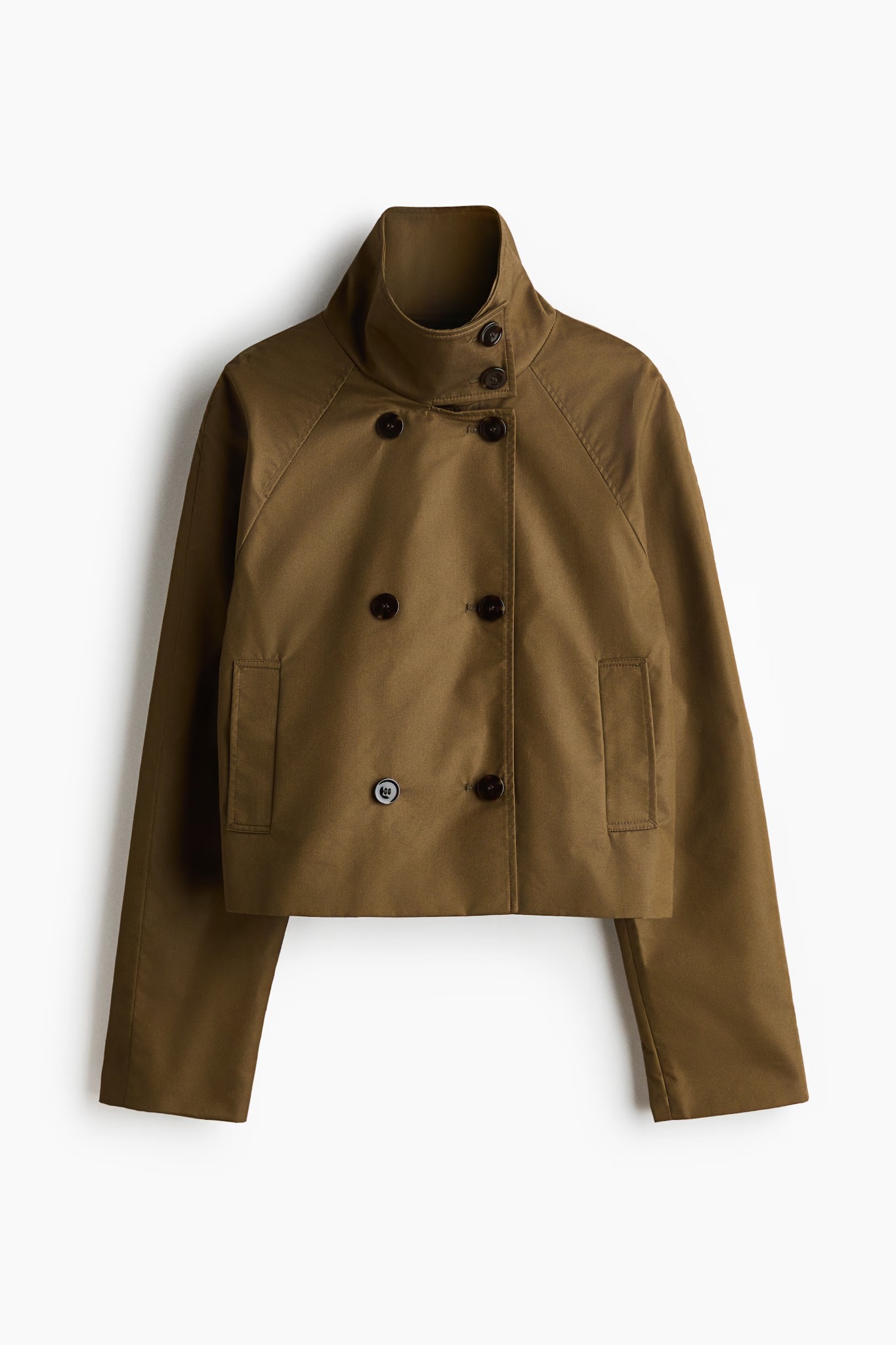H&M olive short cropped double-breasted trench jacket