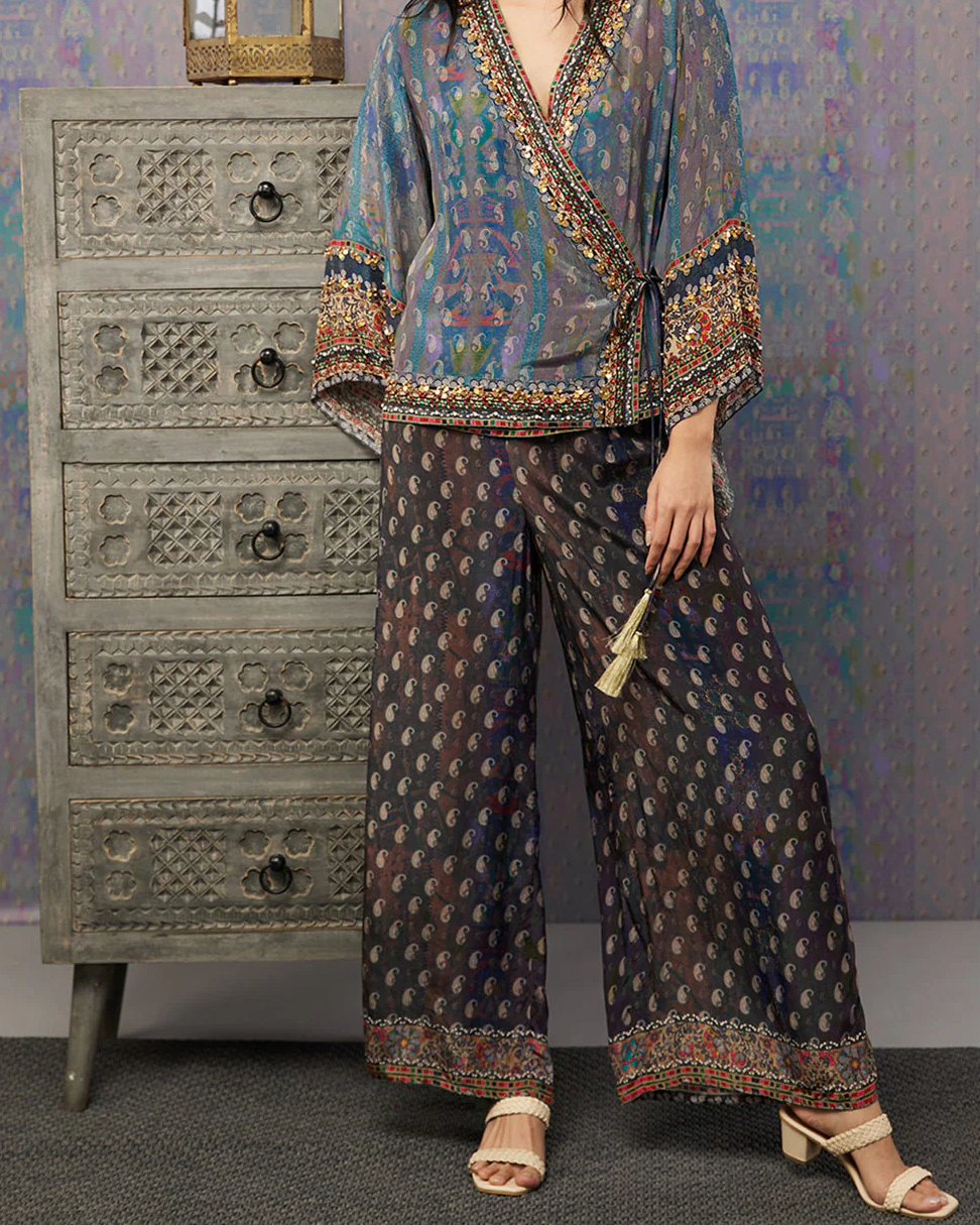 Sougat Paul | Gray Ikaya Embroidered Angarkha Set; authentic face-free photographic crop