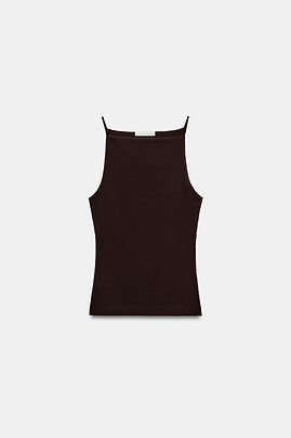 Zara dark brown fitted strappy top with straight neckline