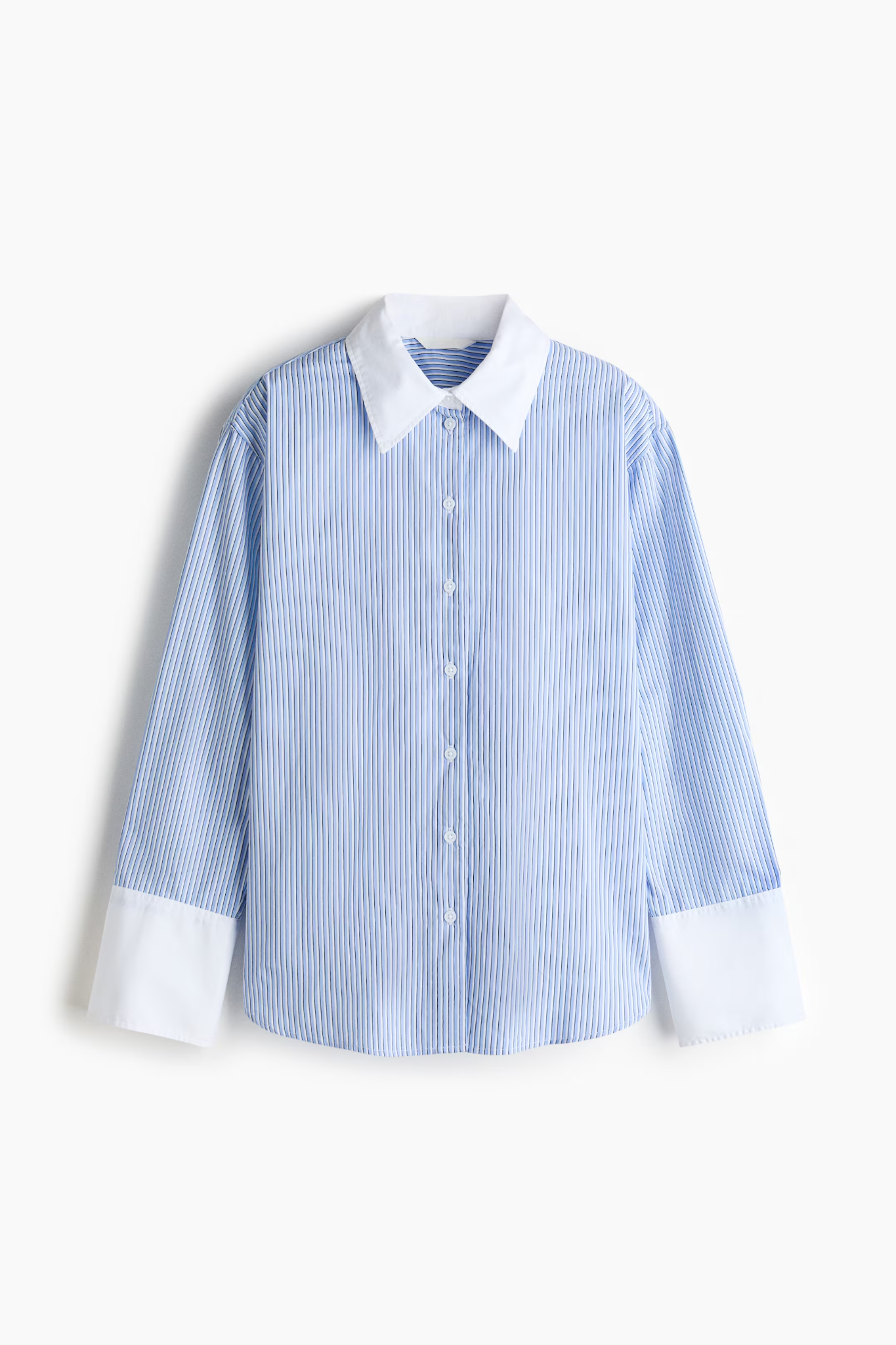 Blue striped shirt with white collar and white cuffs product-only packshot